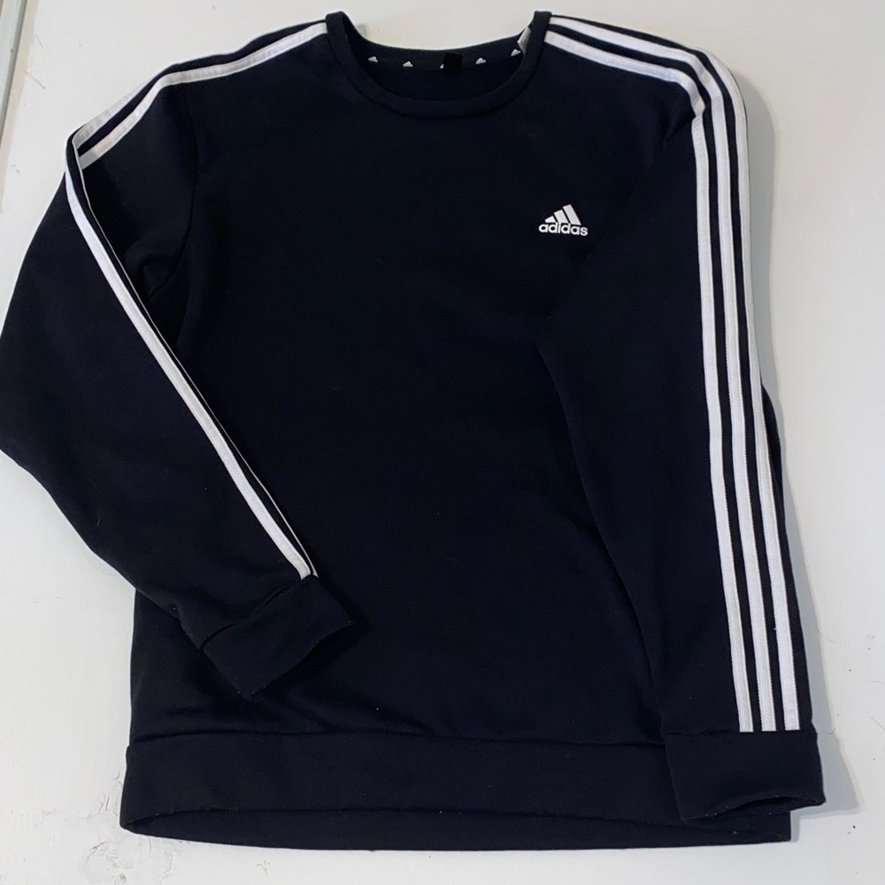 Adidas Men's Navy Crewneck Sweater with White Stripes